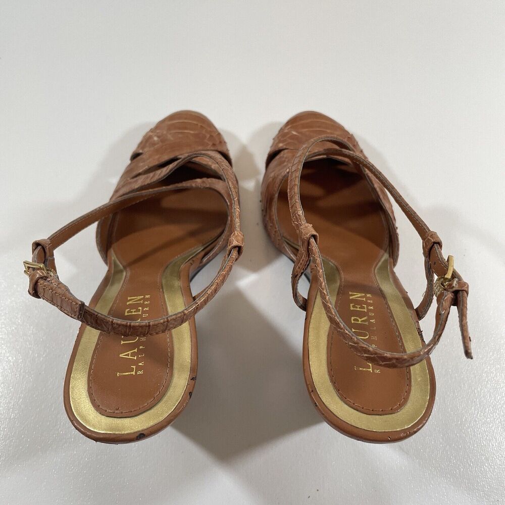 Womens Size 6 Ralph Lauren Brown Slingback Closed Toe Wedge Heel Snakeskin - Picture 15 of 16